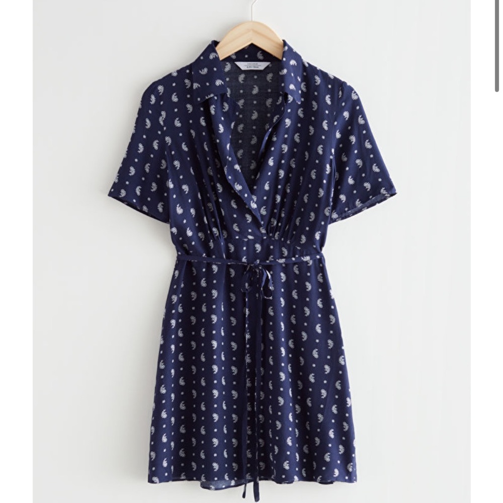 & Other Stories Printed Collared Mini Dress blue Paisley